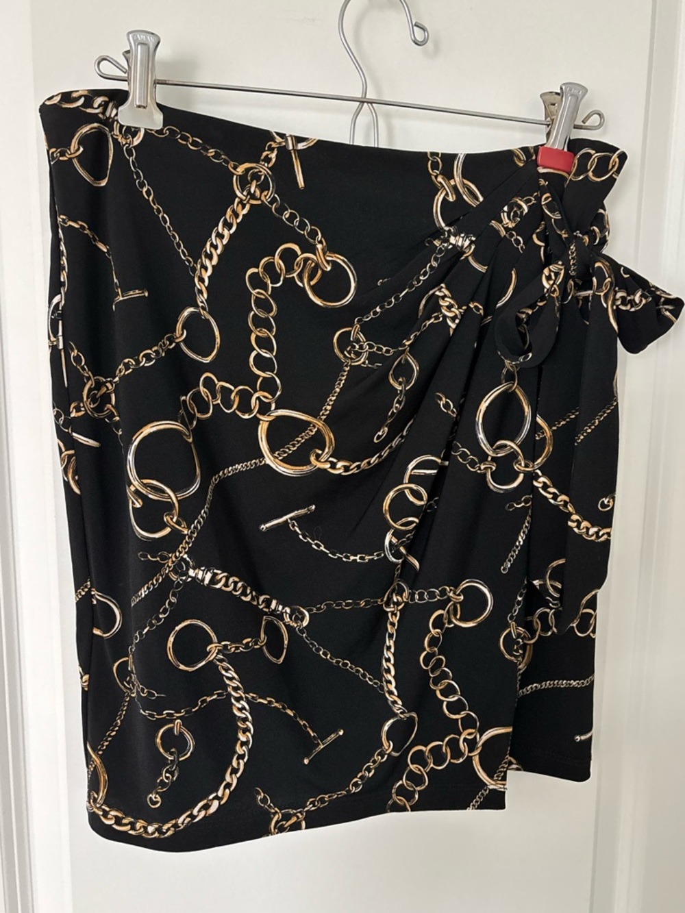Vintage Cache Y2K Black Gold Chain Side Bow Tie Mini Skirt S